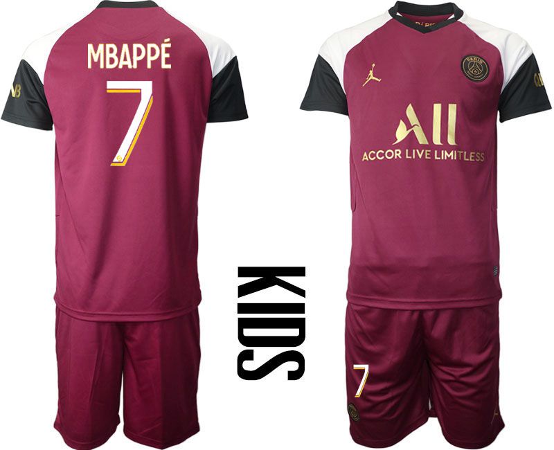 Youth 2020-2021 club Paris St German away #7 red Soccer Jerseys->customized soccer jersey->Custom Jersey